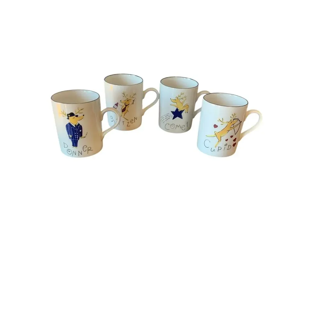 Pottery Barn Reindeer Coffee Mugs 4